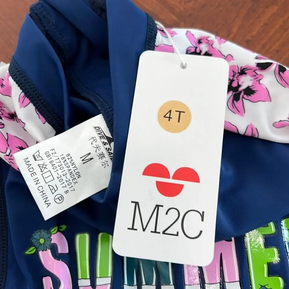 M2C Kids  size M (4) Navy Blue with Tropical Floral Print Full Body swimwear
